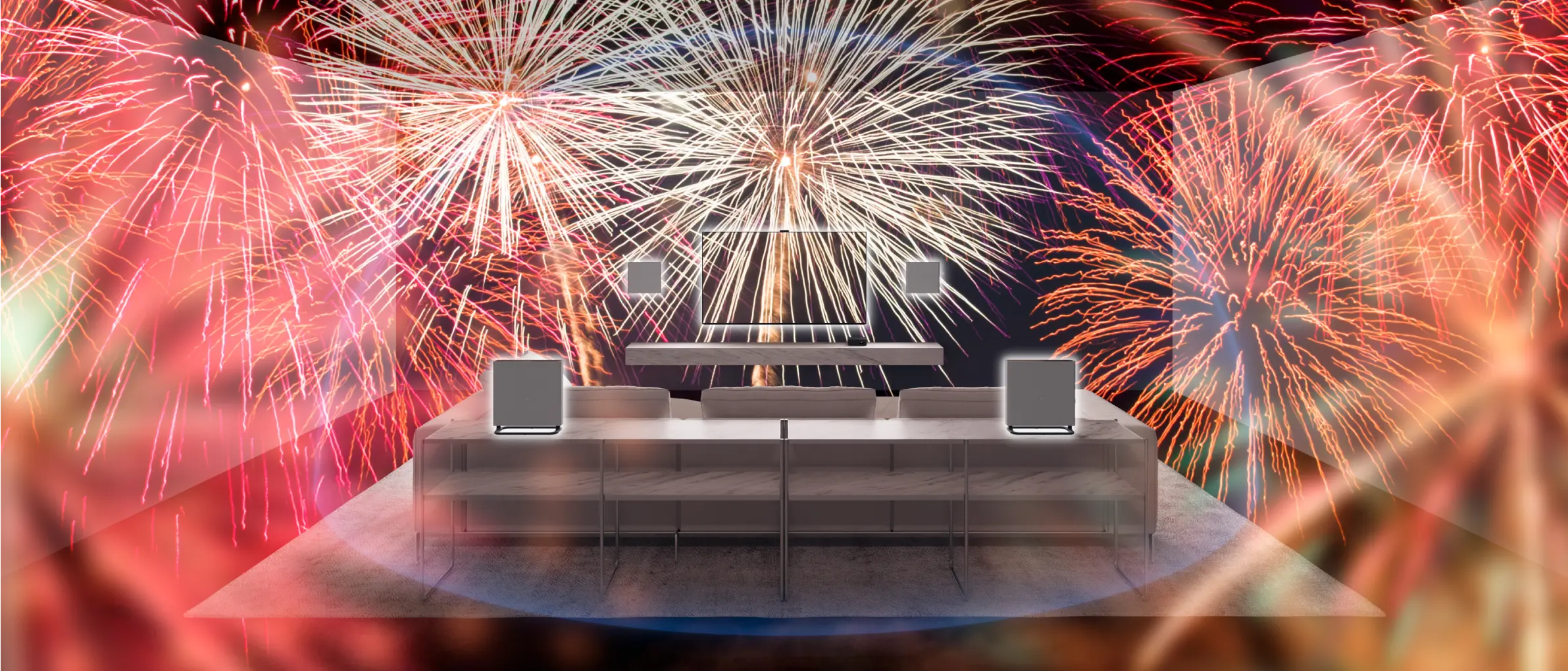 Sony Bravia Quad Surround System mit Feuerwerk